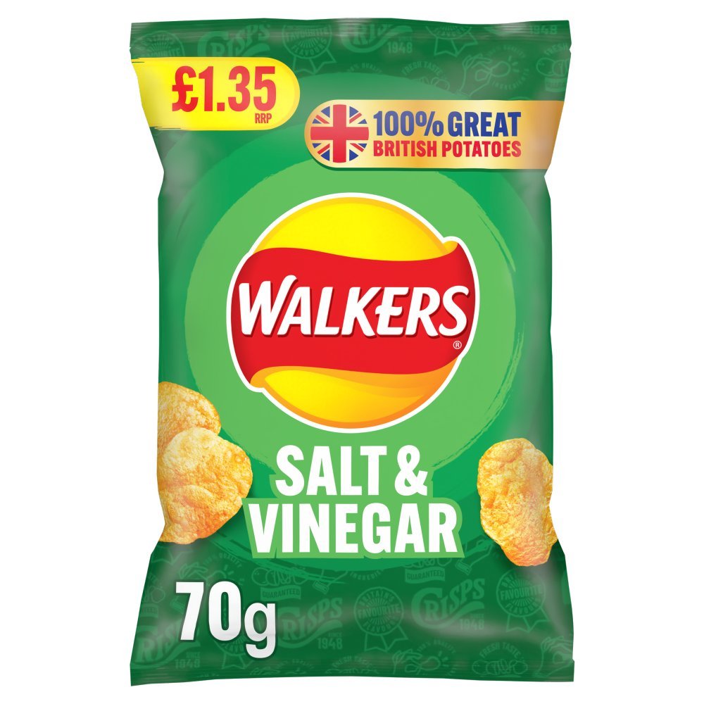 Walkers Salt & Vinegar Crisps, 70g (Box of 15)
