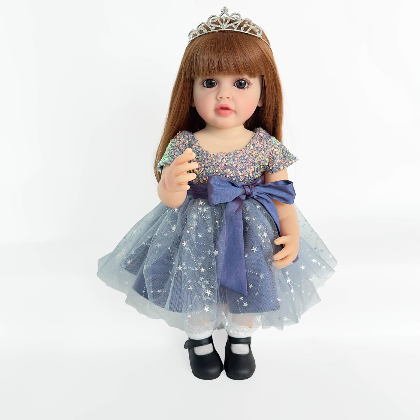 Wamdoll 22-Inch Real Life Reborn Baby Doll – Full-Body Vinyl, Brown Hair, Lifelike Newborn Princess