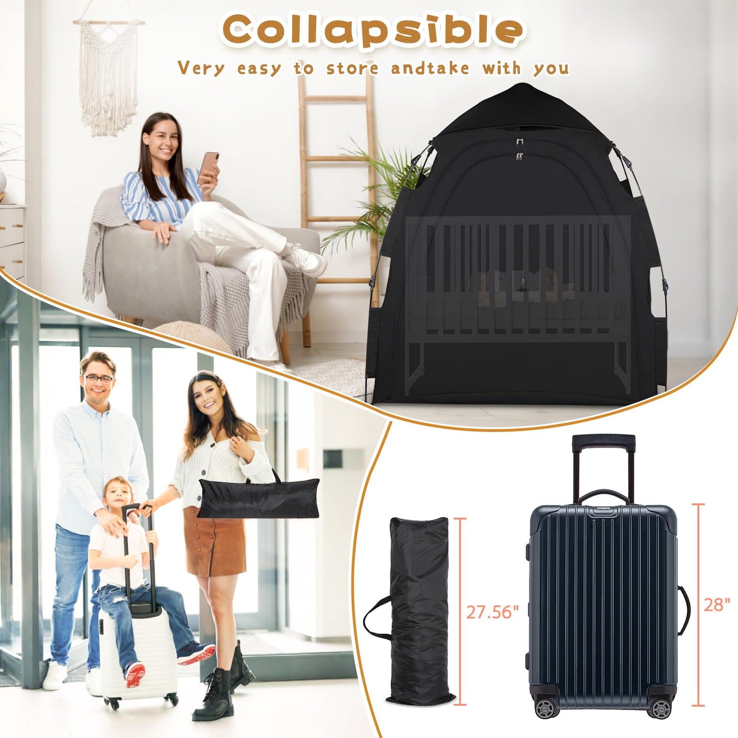WANRU Pack N Play Blackout Cover Sleep Pod - 95% Light Blocking, One-Click Setup, Portable Crib Canopy