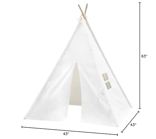 WATEVLOTCS Kids Play Teepee Tent – 43 x 43 x 63 in, Natural Cotton Canvas & Pine Wood Frame