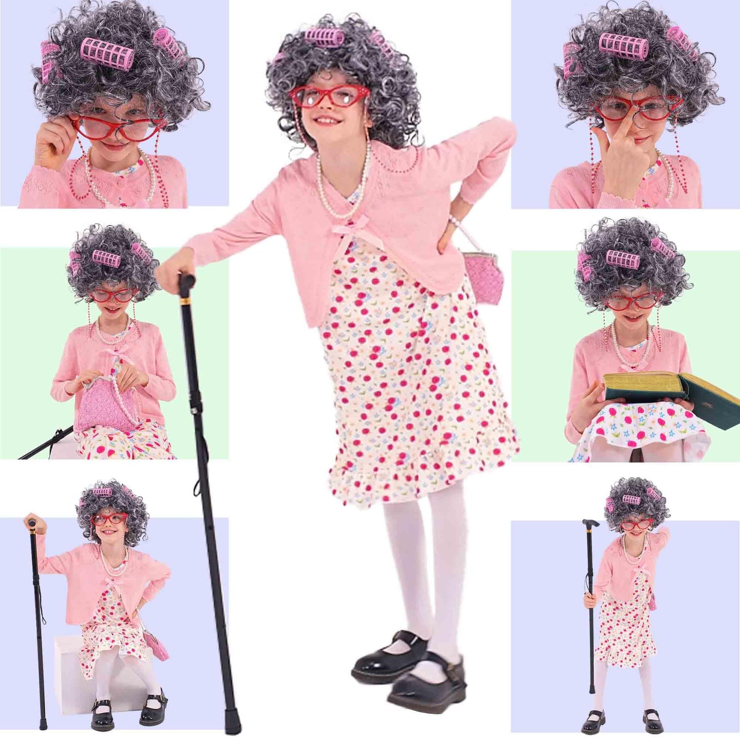 Watlie 100 Days of School Granny Costume for Girls | Old Lady Dress-Up