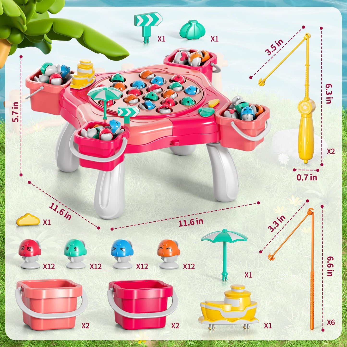 WATUDOU Magnetic Fishing Game for Kids – 70-Piece Toddler and Kids Toy Set (3-8 Years)
