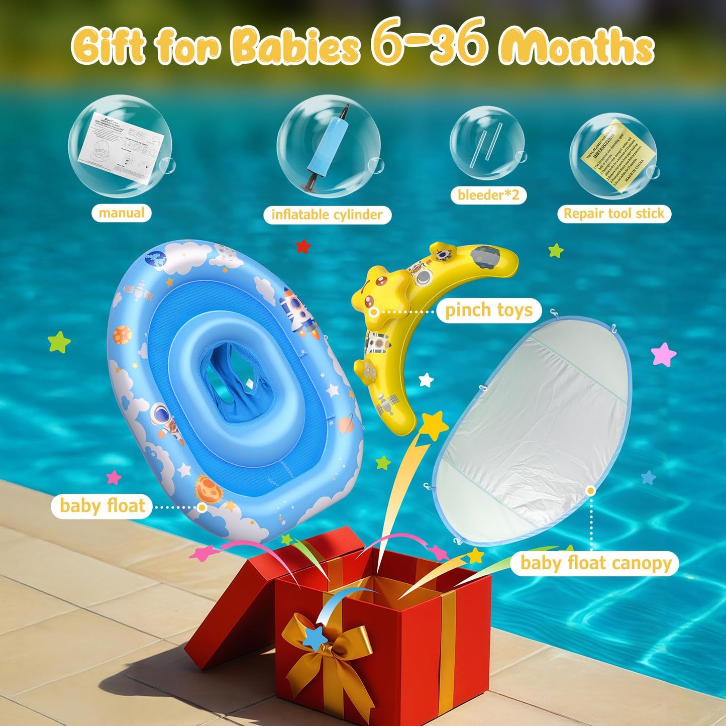 WayEee Baby Pool Float with UPF50+ Canopy – Adjustable Safety Seat for 6–36 Months
