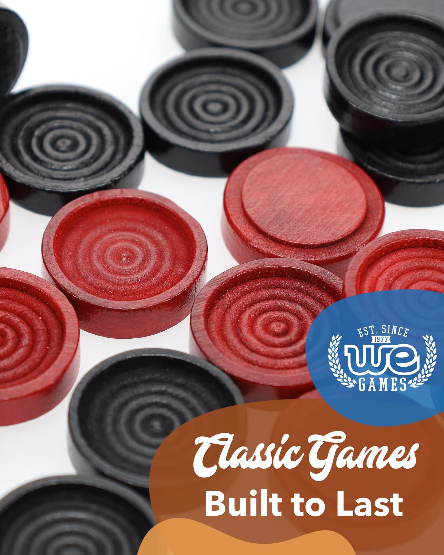 WE Games Wooden Checkers Pieces (24) – Red & Black, 1.5-inch Diameter with Drawstring Bag