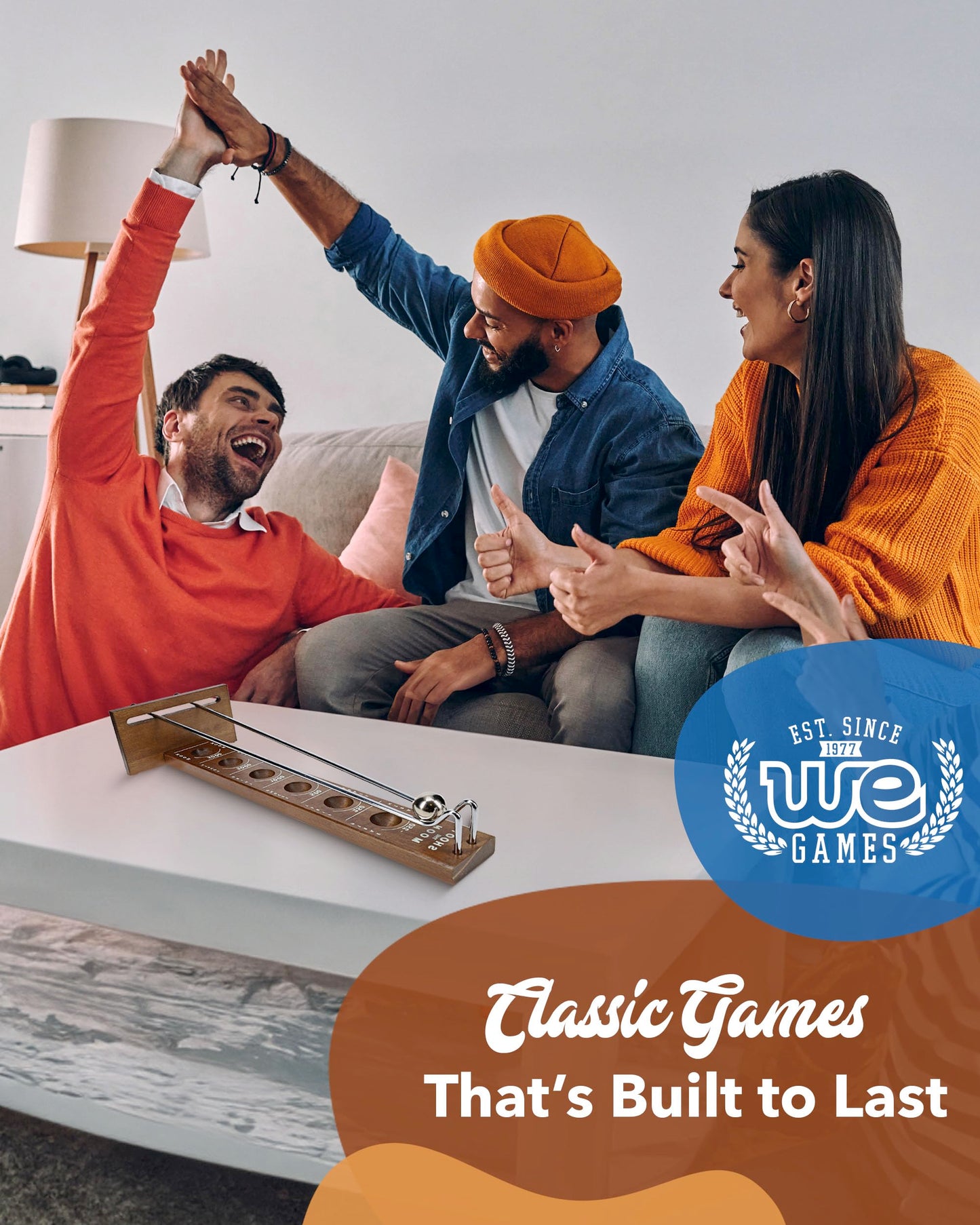 WE Games Shoot The Moon Game – Large 17.5-Inch Walnut Wood Tabletop Board for Adults