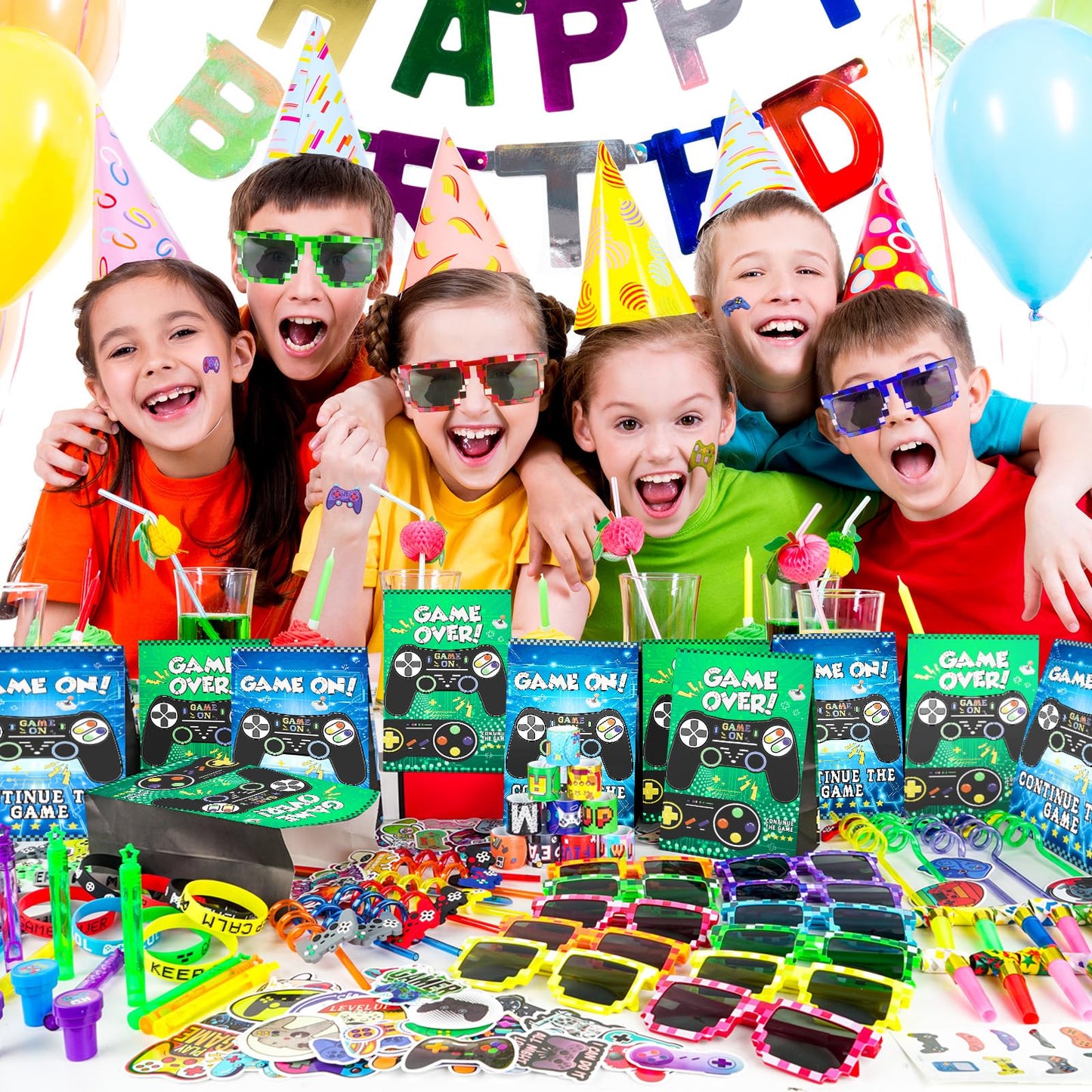 We1stdsee 158Pcs Video Game Party Favors Kit for 12 Guests | Gamer Goodie Bags & Decorations