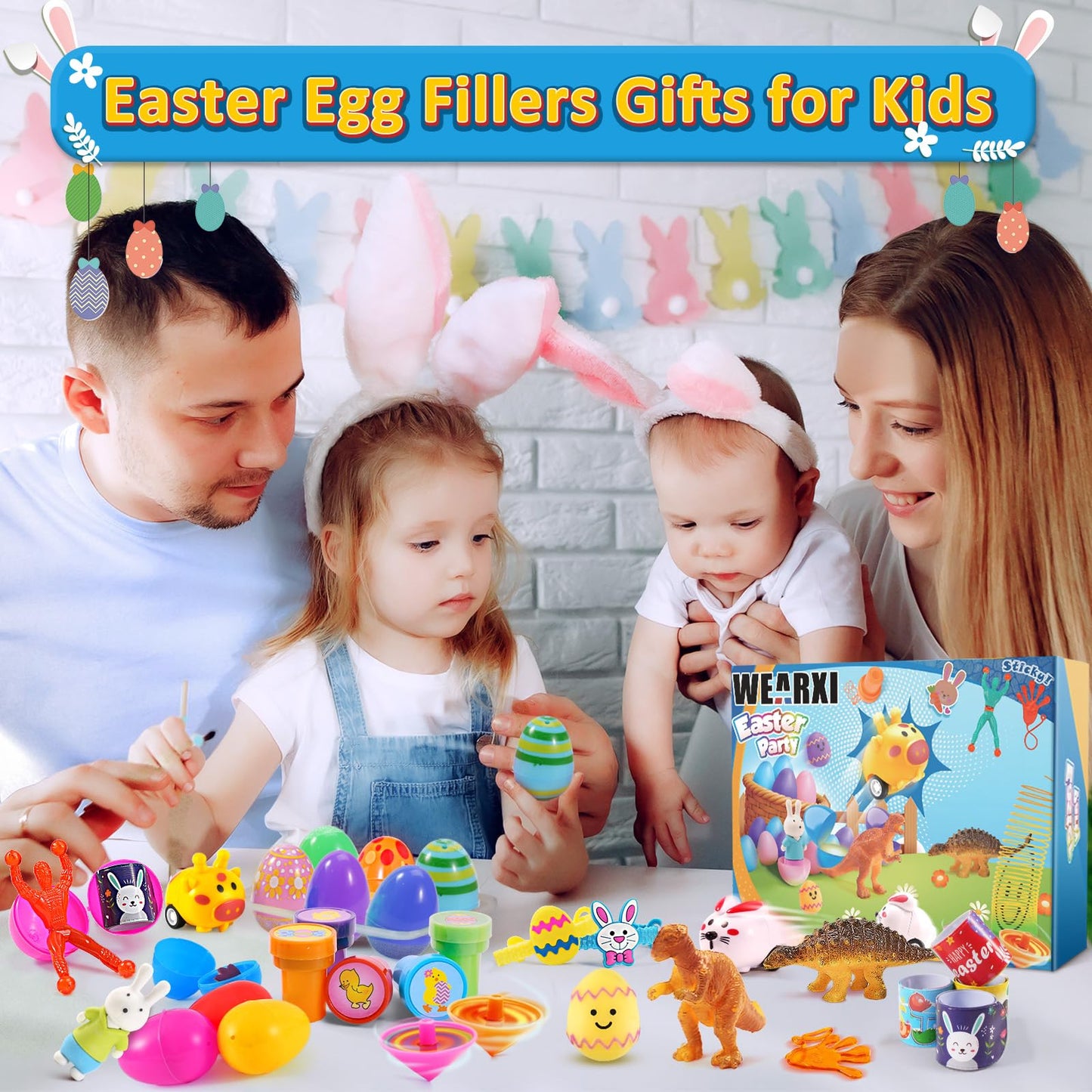 WEARXI 100 PCS Prefilled Easter Eggs with Toys — 45 Eggs + 55 Fillers for Kids