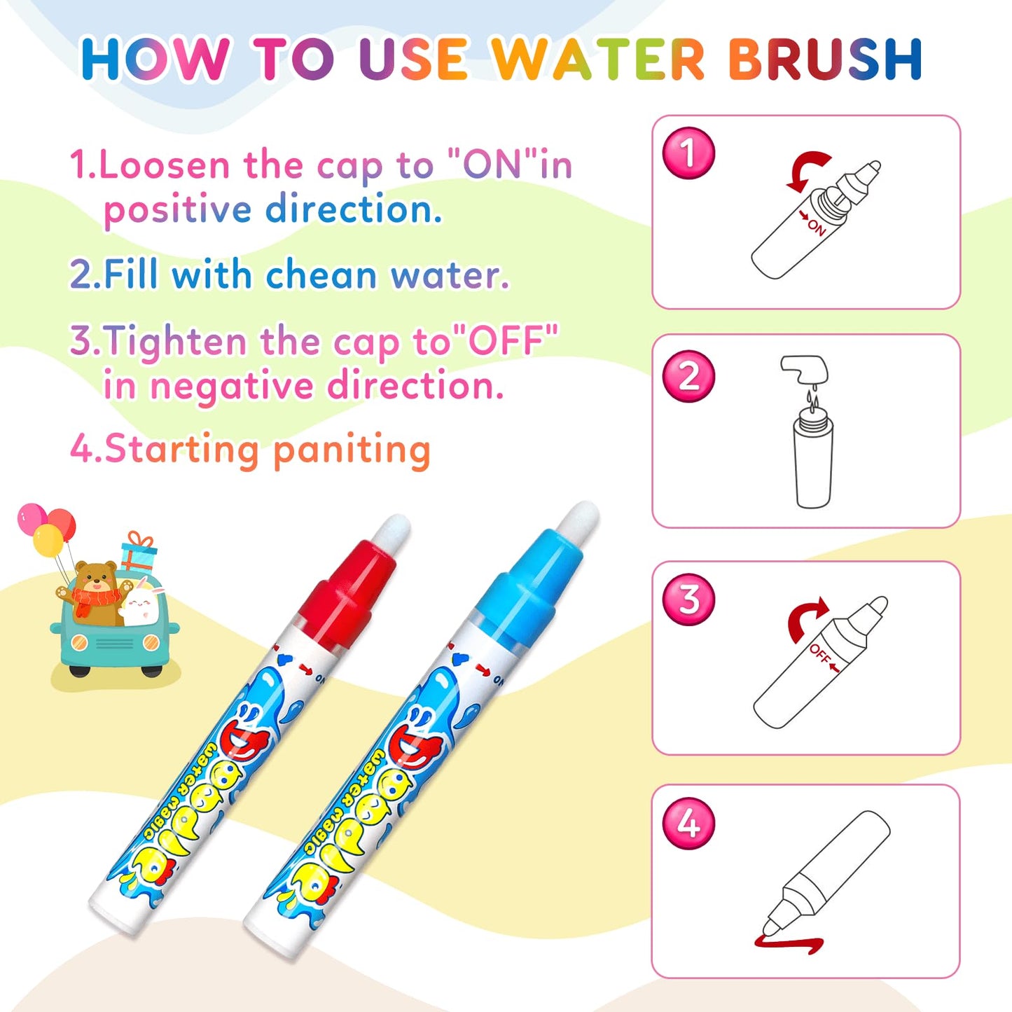 Wedopro Toddler Water Doodle Mat 40x30 in – Mess-Free Learning Toy for Ages 3–5