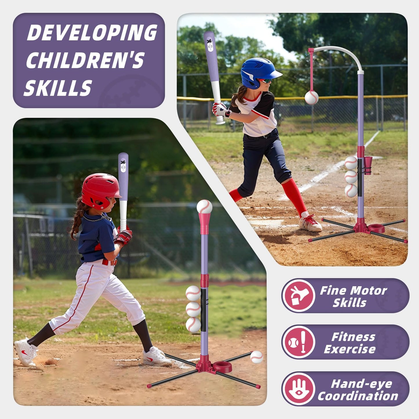 Wee Wonders 3-in-1 T Ball Set — Adjustable Height, Hanging Tee & Auto Pitching for Outdoor Fun