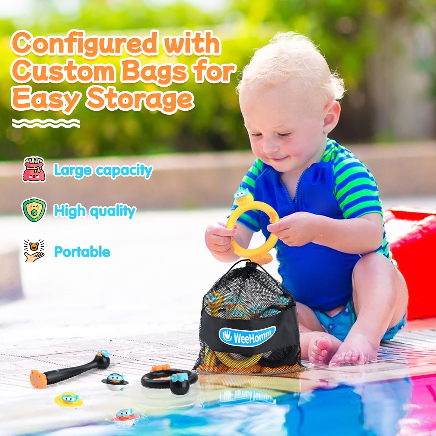 WeeHomm Pool Diving Toys for Kids — 9 Pack (Rings, Sticks & Ducks)