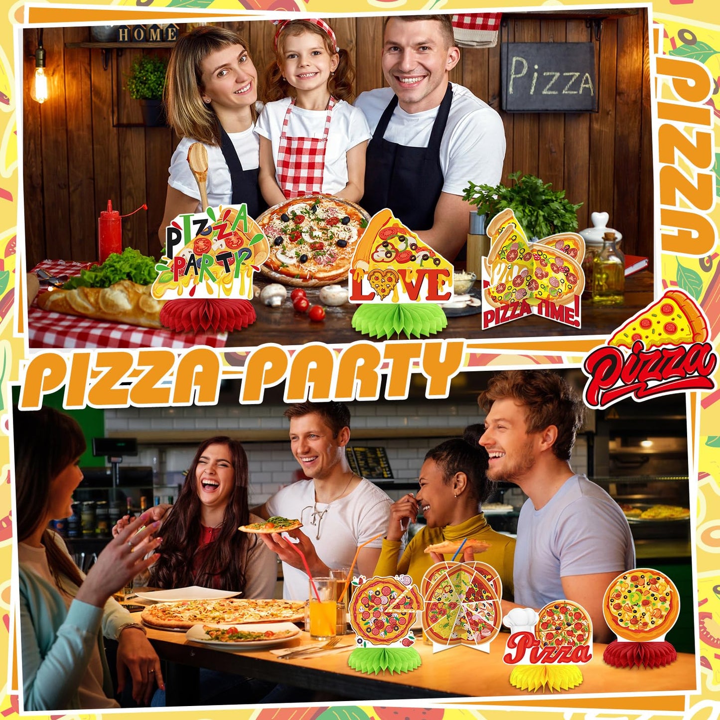 Weekgrat 12 Pcs Pizza Party Decorations – Honeycomb Table Centerpieces for Home, Office & Events