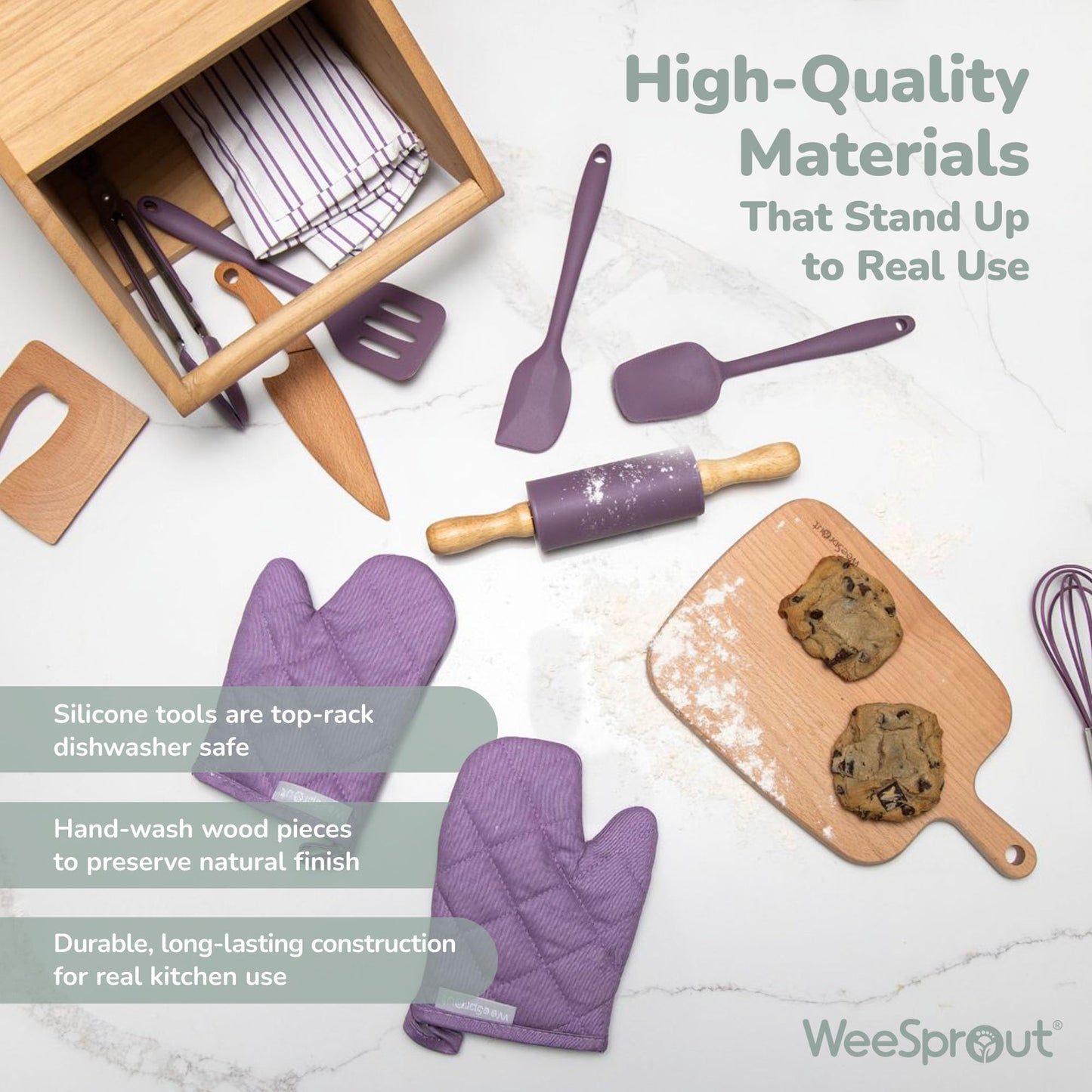 WeeSprout Little Chef 14-Piece Kids Cooking & Baking Set with Real Tools