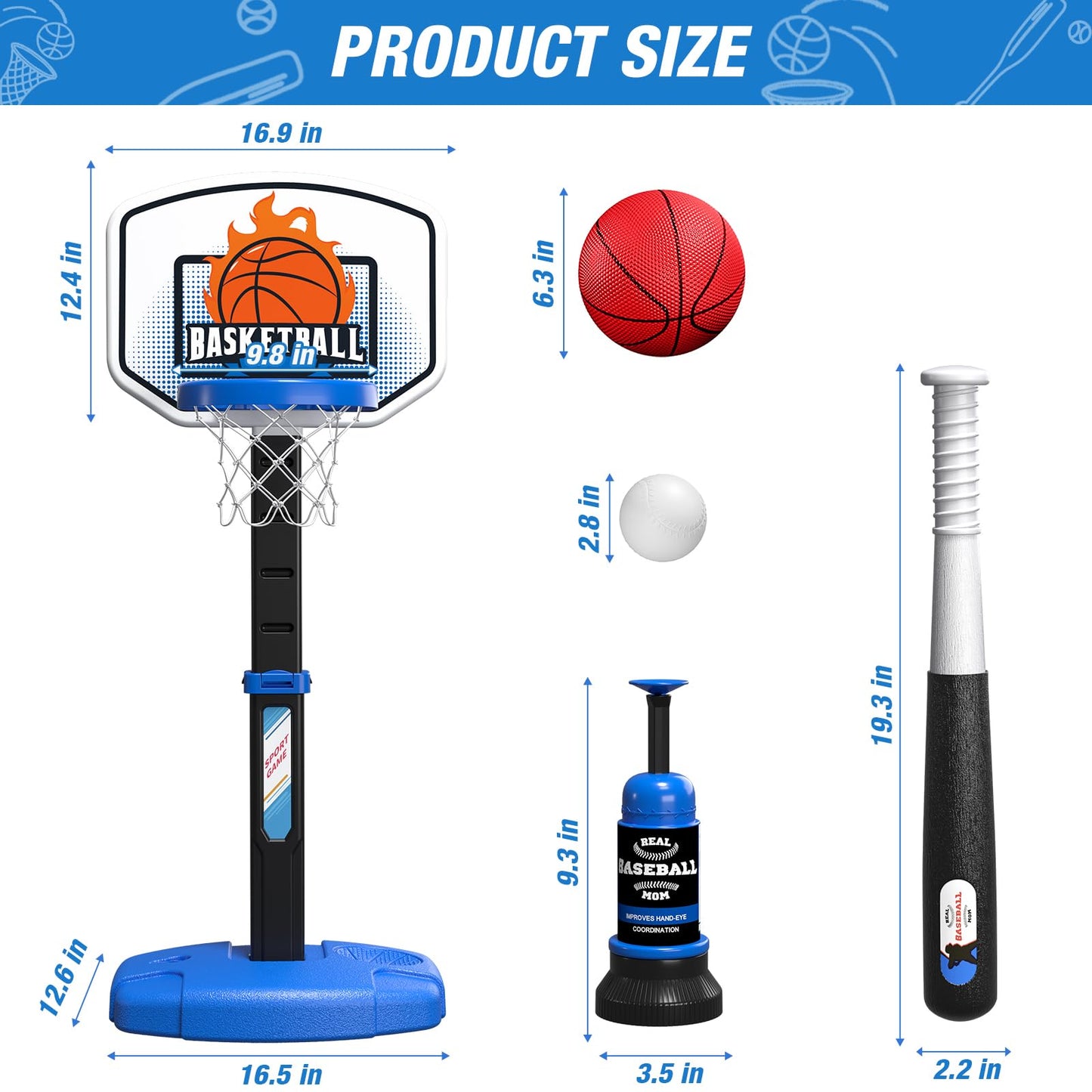 Wee Wonders 2-in-1 Toddler Hoop & T-Ball Set | Adjustable Height