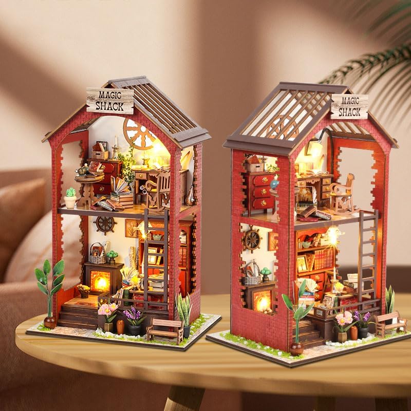 Wefaouse DIY Book Nook Kit with Light | Miniature Dollhouse Bookend & Library Decor
