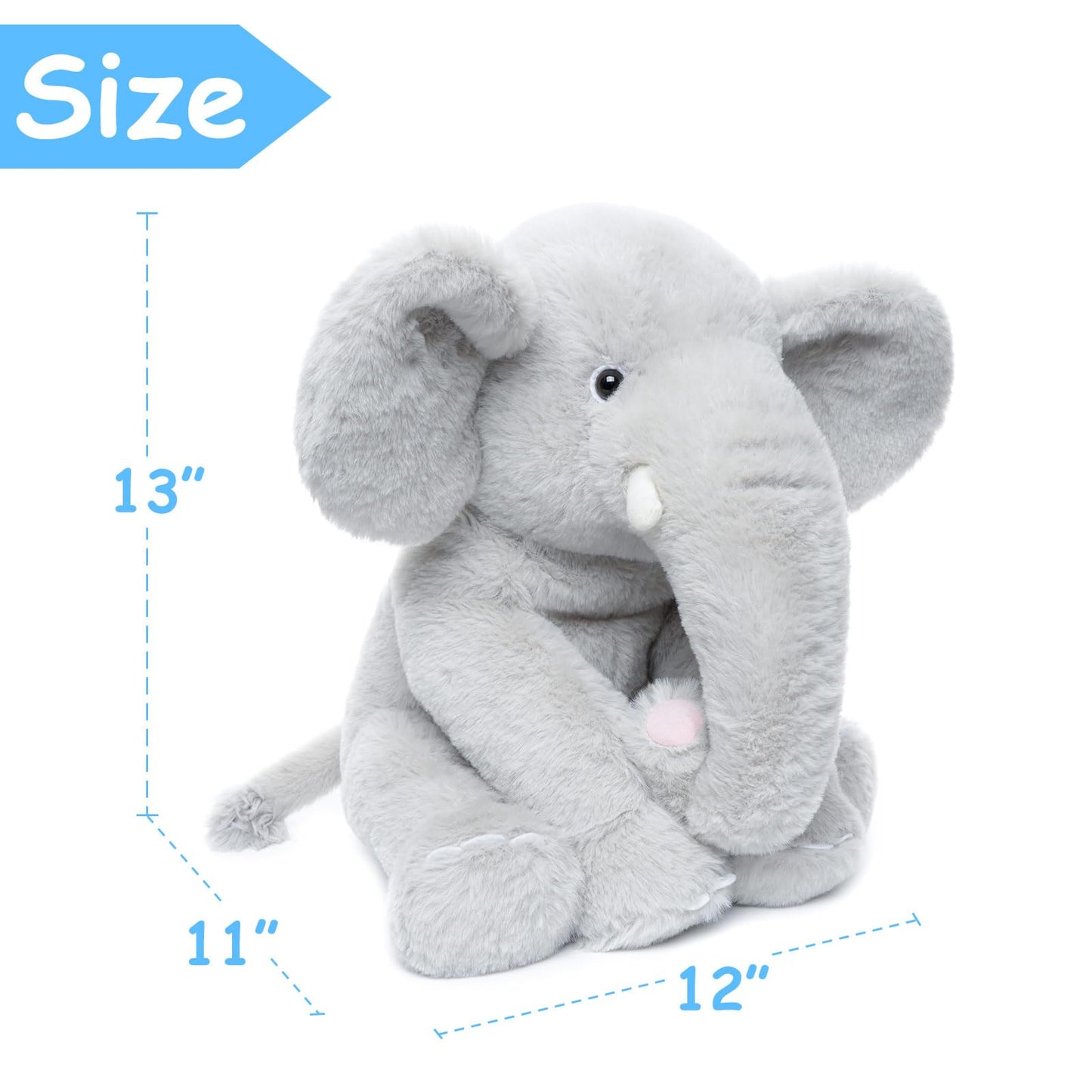 WEIGEDU 13-Inch Gray Elephant Plush Toy | Soft Cuddle Elephant for Kids, Baby Showers, and Gifts