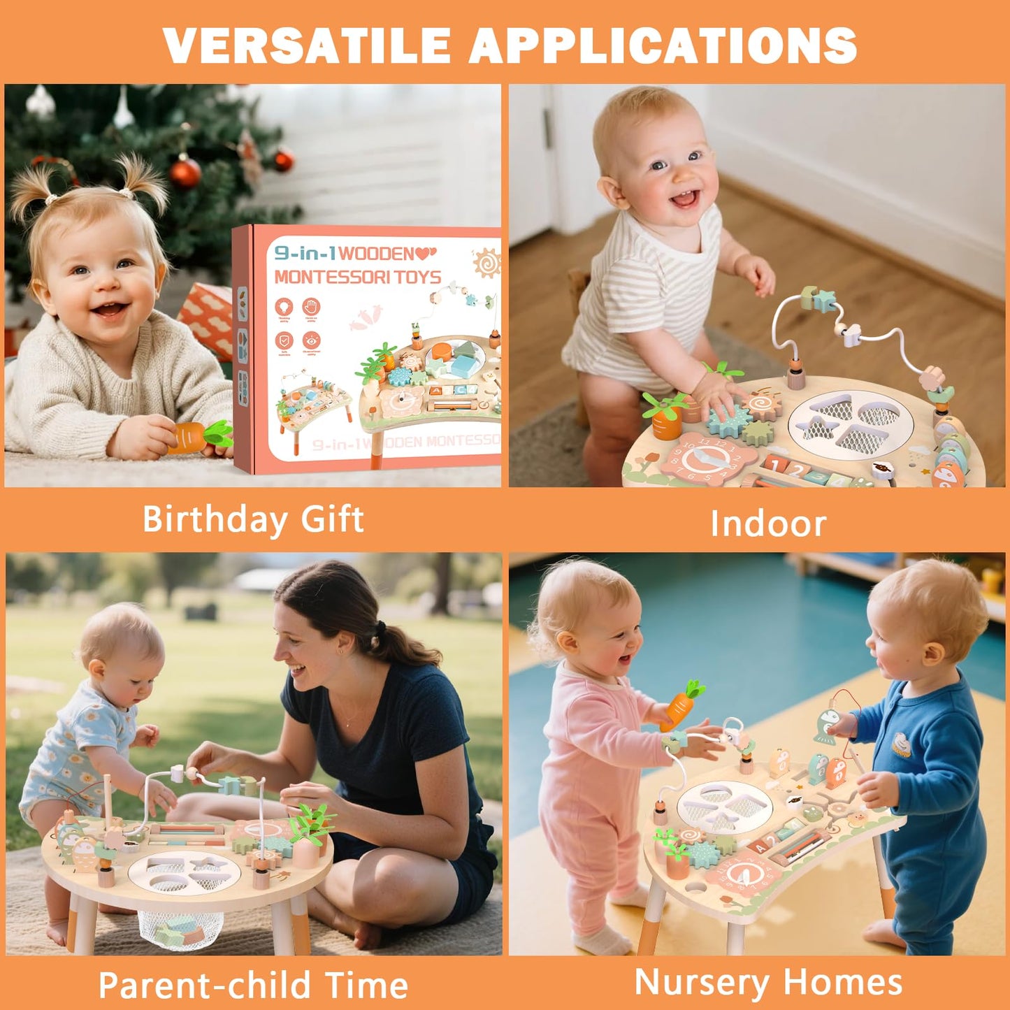 Weilim Activity Table: 9-in-1 Wooden Montessori Toy for Toddlers