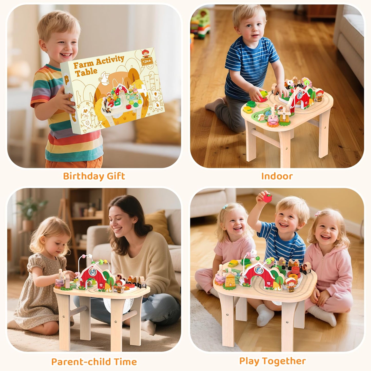 Weilim Activity Table for 12+ Months – Farm Montessori Toy with Bead Maze & Train Track