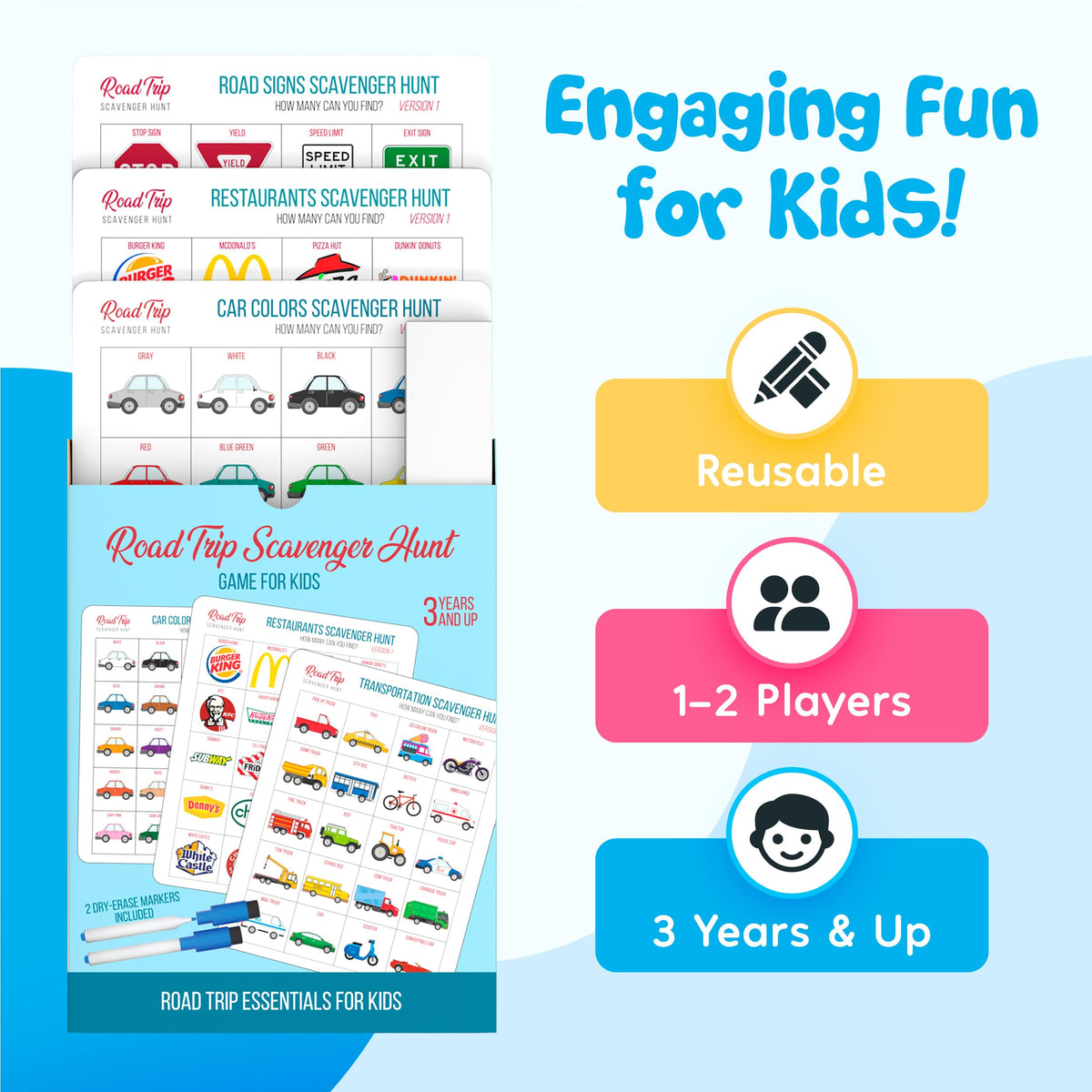 WELL BALANCED Car Bingo – Road Trip Essentials for Kids Ages 4-8