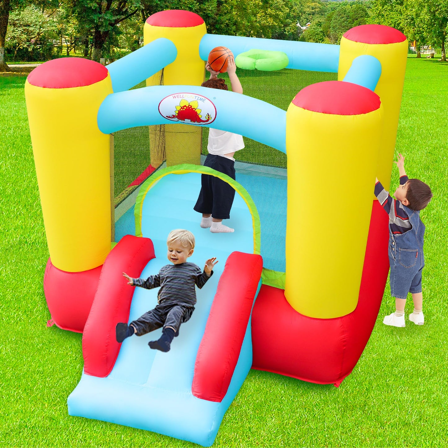 WELLFUNTIME Inflatable Bounce House Slide (100x77x63 in) — Kids Jumping Castle with UL Blower