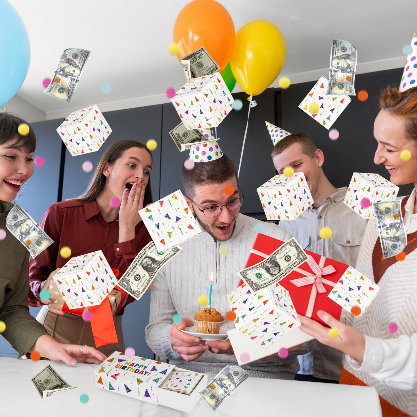 WenmthG Happy Birthday Surprise Box – DIY Explosion Gift Box with Confetti (White)