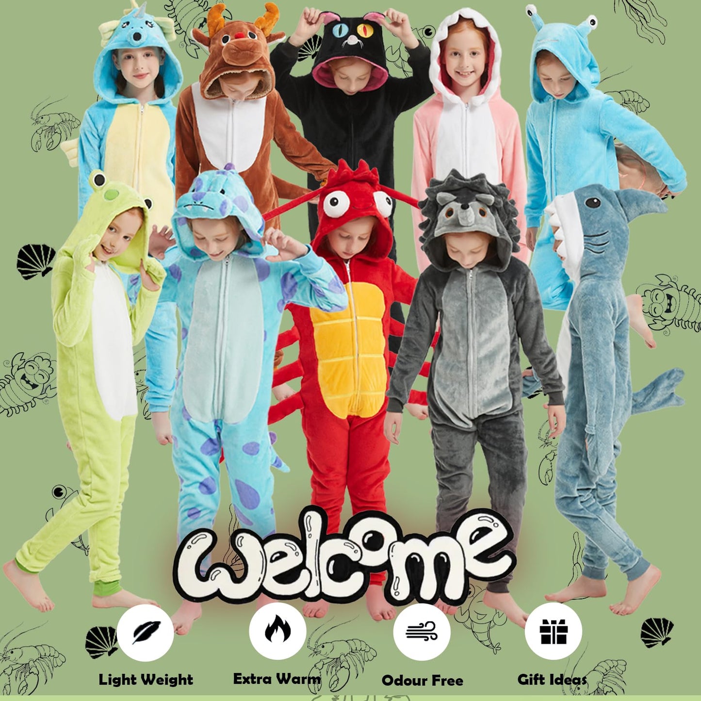 WEQJC Kids Flannel Animal Onesie Costume – Red Lobster, Size 6 Years, Unisex Dress-Up