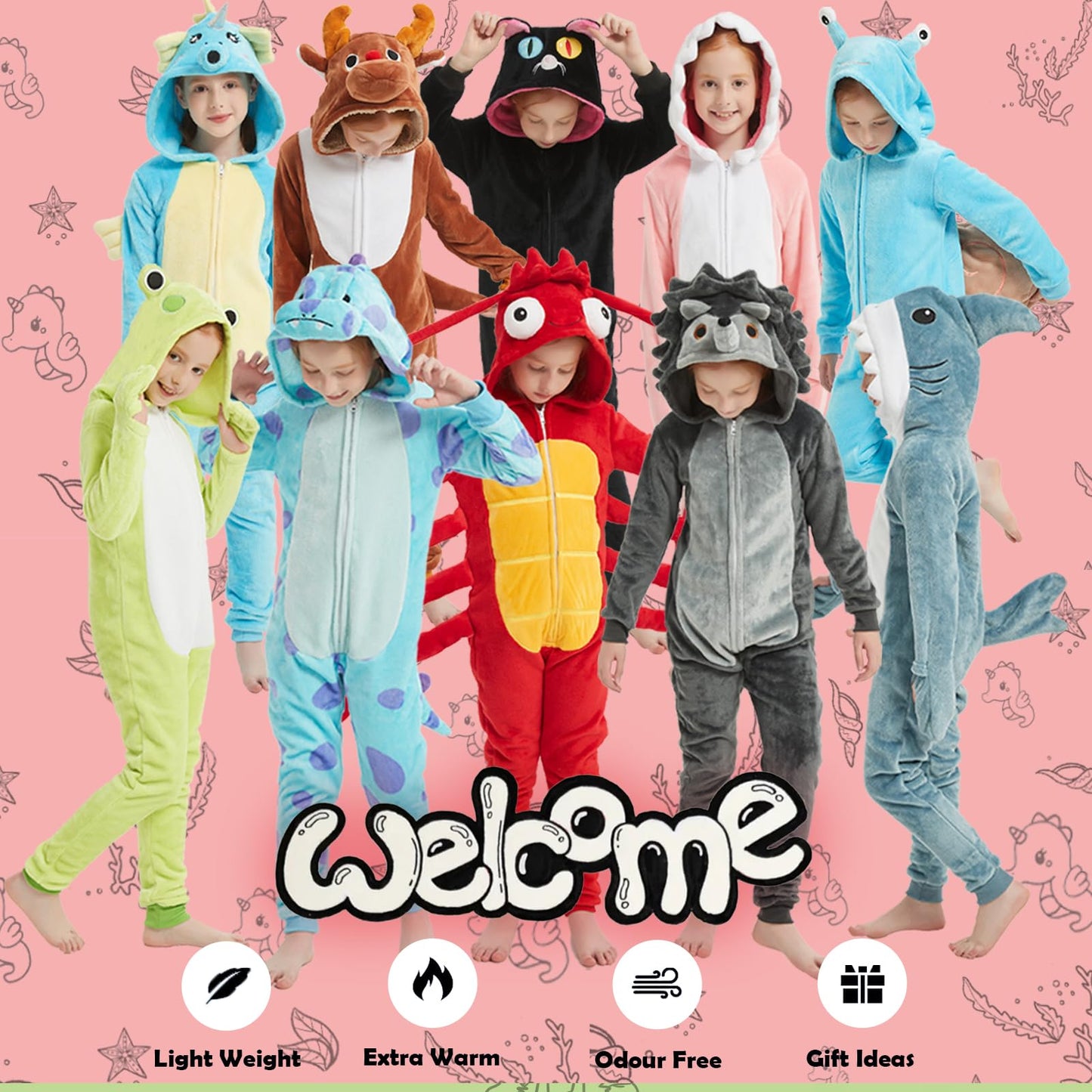 WEQJC Kids Flannel Animal Onesie Costume – Blue Seahorse, 5T | Cozy Dress-Up & Halloween