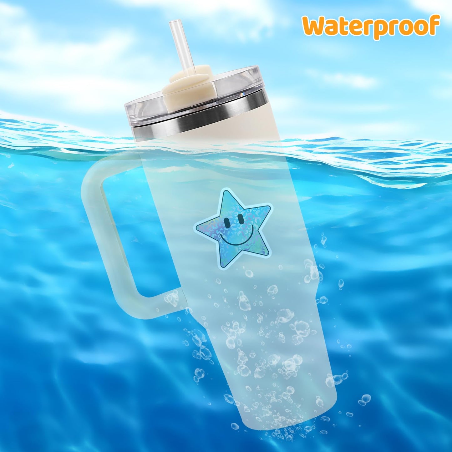 Wercokt 50Pcs Smiling Star Stickers – Cute PVC Water Bottle & School Stickers for Kids