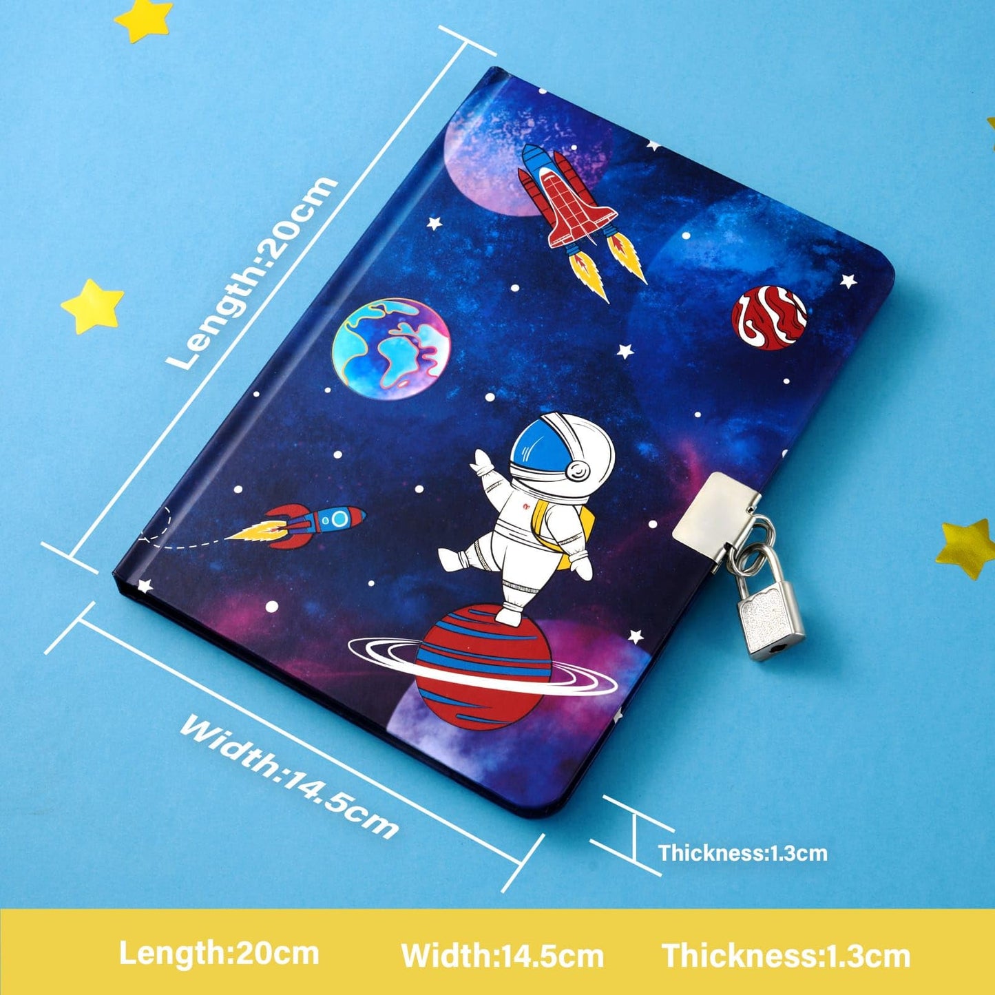WERNNSAI Luminous Space Kids Diary for Boys — Secret Lock Journal, A5 Lined & Drawing