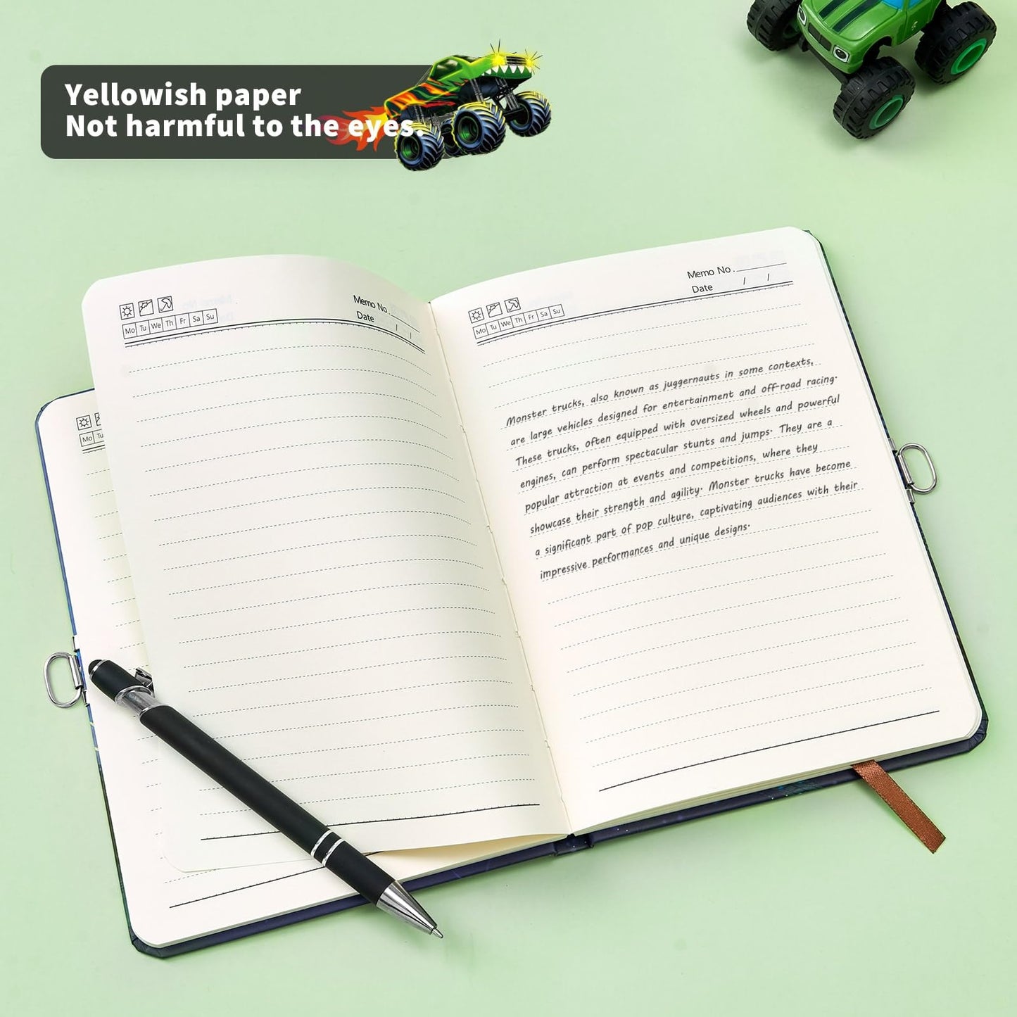 WERNNSAI Luminous Monster Truck Kids Diary with Lock – A5 Journal for Boys 6-12