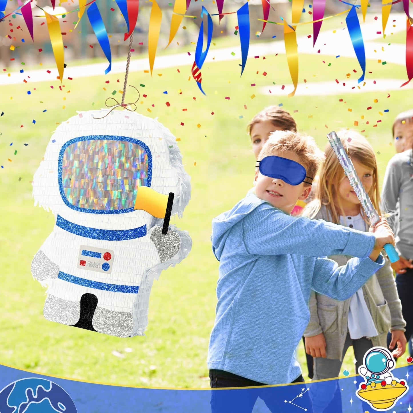 WERNNSAI Astronaut Pinata - Space Party Decor with Blindfold & Bat