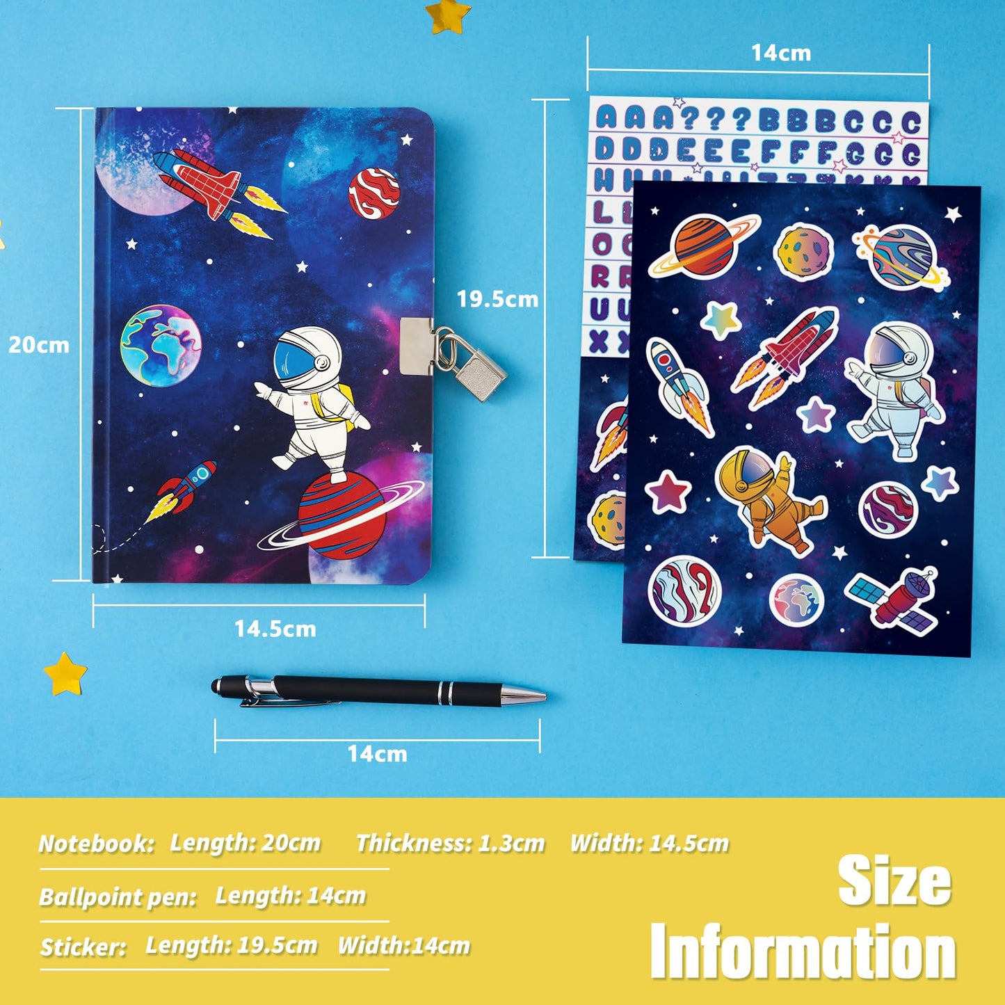 WERNNSAI Luminous Space Kids Diary – Glow-in-the-Dark Secret Diary with Lock (A5)