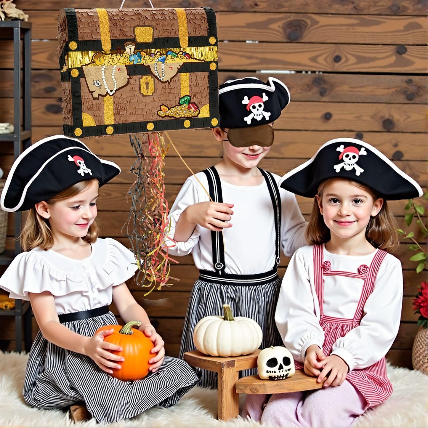 WERNNSAI Treasure Chest Piñata – Pirate Theme Pull-String Piñata with Bat & Blindfold