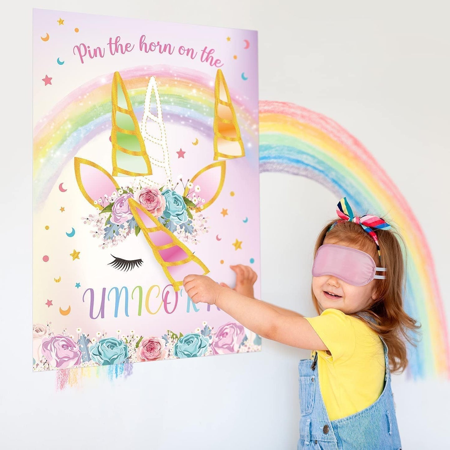 WERNNSAI Pin The Horn on The Unicorn - Unicorn Birthday Poster & Party Game