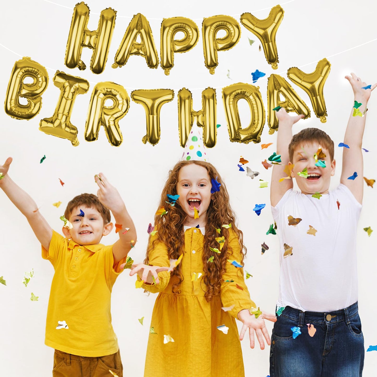WESTGO Gold Happy Birthday Balloons Banner 16-Inch Mylar Foil Letters – Reusable Party Decor
