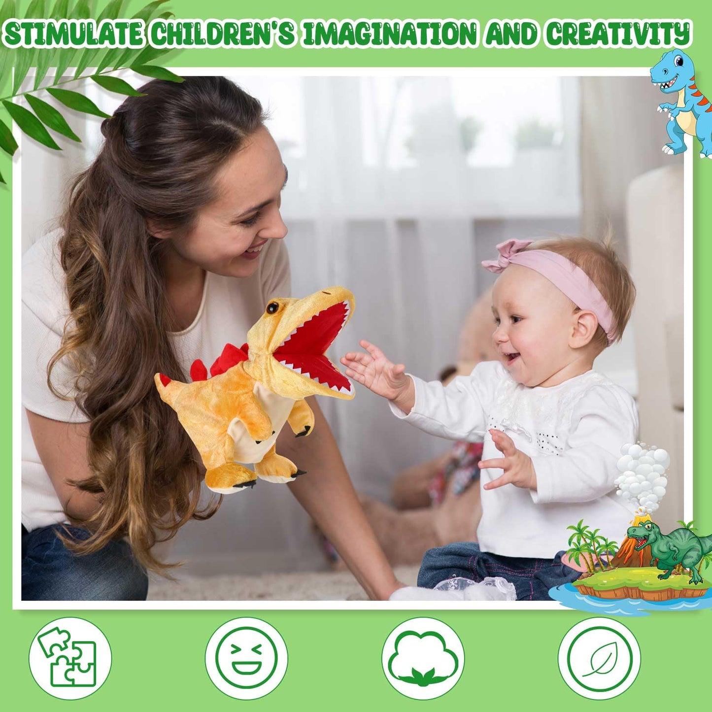 Wettarn 10-Piece Dinosaur Hand Puppets – 11.8-Inch Plush for Storytelling & Imaginative Play