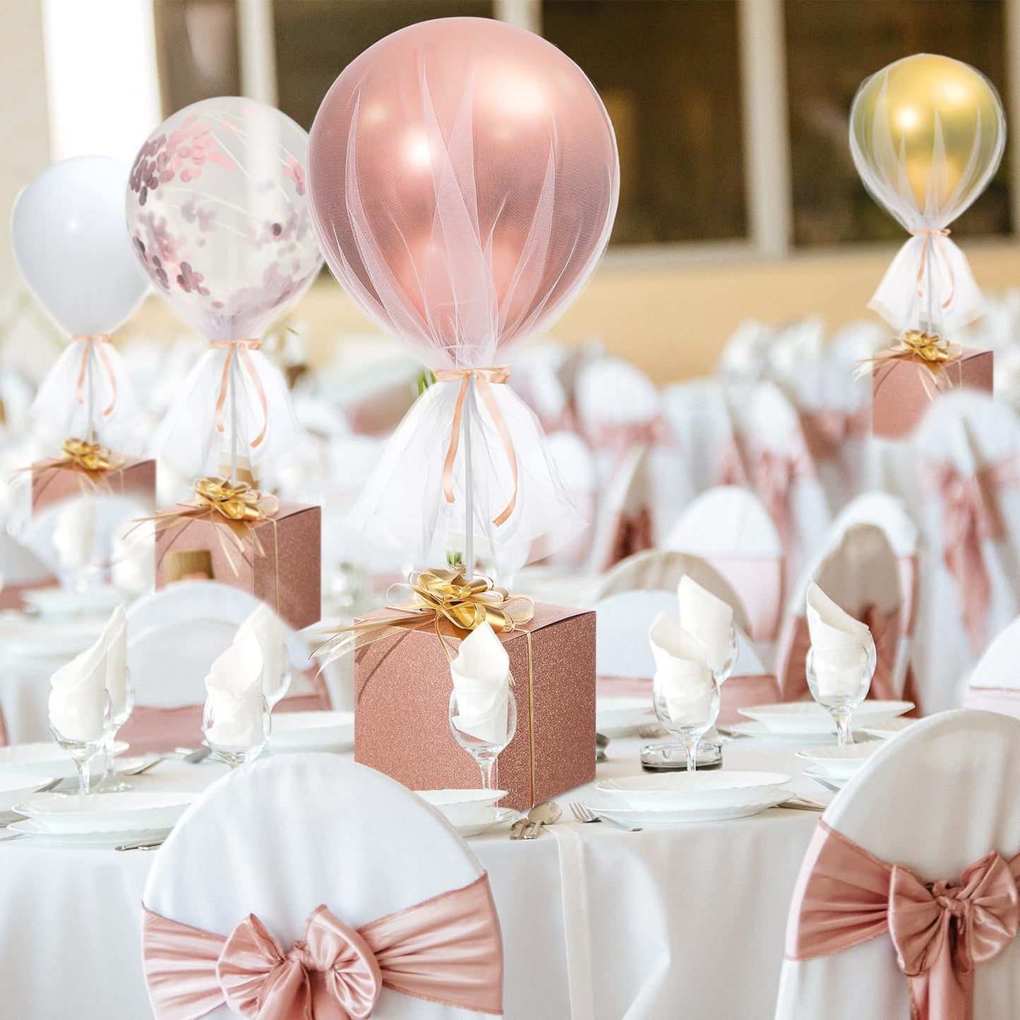 Wettarn 4-Piece Rose Gold Confetti Tulle Tutu Balloon Centerpieces for Baby Shower & Party Decor