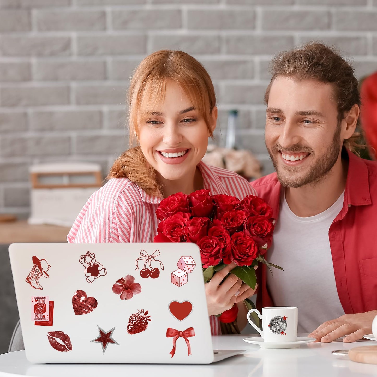 Whaline 1000 Pcs Valentine's Day Stickers Roll – Vintage Heart & Cherry, 14 Designs (2 Rolls)