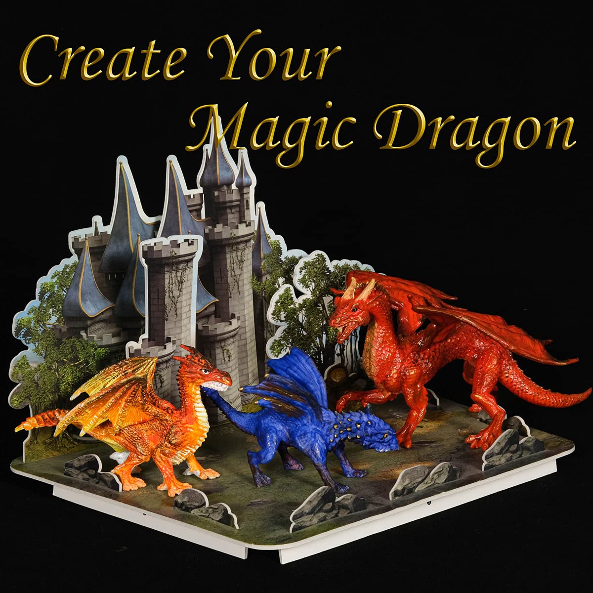 whatstem Kids Dragon Painting Kit with 3 Dragons & 3D Castle Puzzle