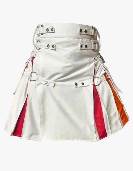 Scottish Men's Rainbow White Cotton Hybrid Kilt Nylon Straps Utility Colorful Pleats Kilt - Pride Kilt