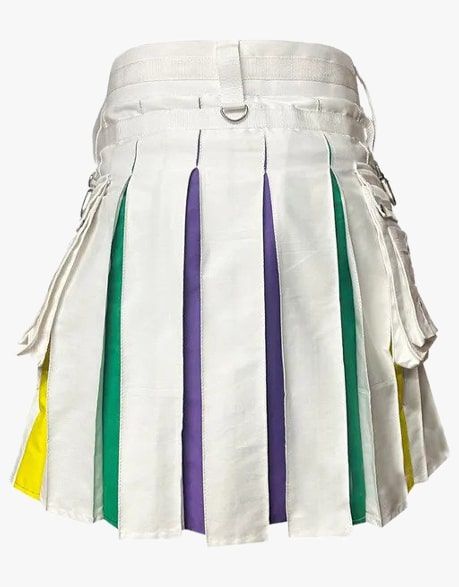 Scottish Men's Rainbow White Cotton Hybrid Kilt Nylon Straps Utility Colorful Pleats Kilt - Pride Kilt