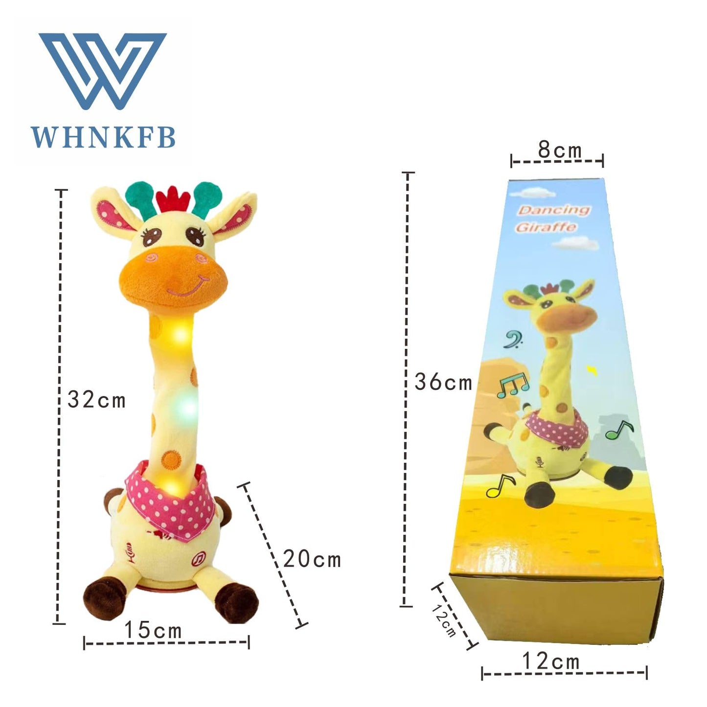 WHNKFB Dancing Giraffe Plush Toy – Talking, Singing & Light-Up Giraffe for Babies 6-12 Months