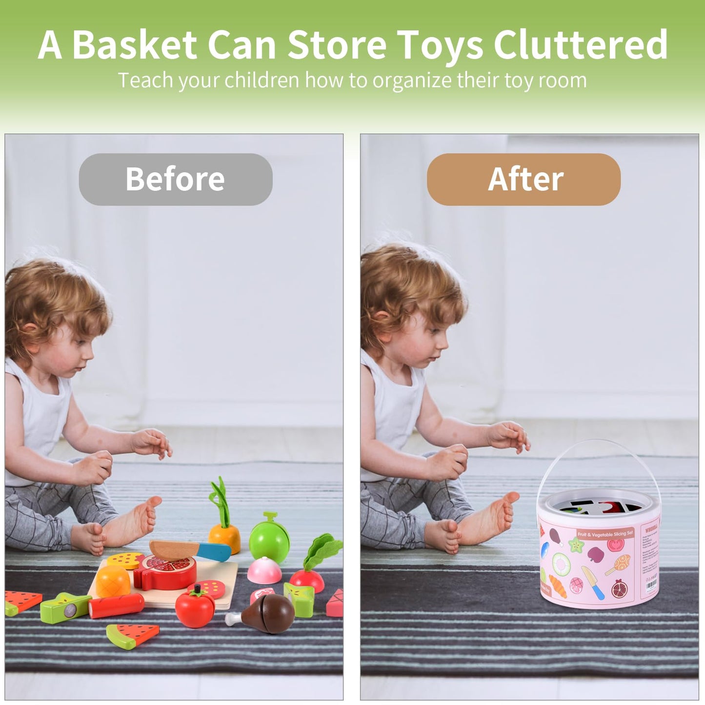 WHOHOLL 45 Pcs Wooden Play Food Toys – Realistic Kitchen Playset with Apron for 3+ Year Olds