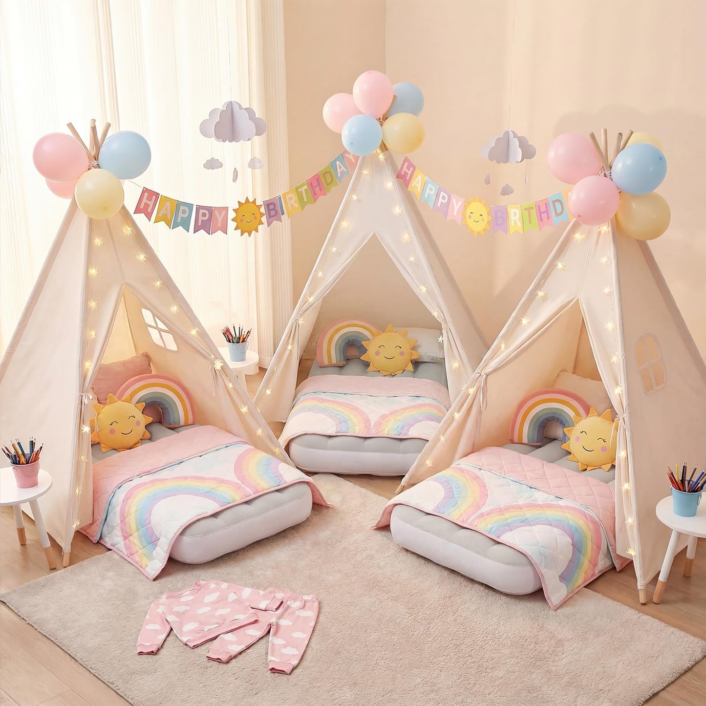 Wilwolfer 2 Pack Teepee Tent for Kids with Inflatable Airbed – Indoor Foldable Play Tent