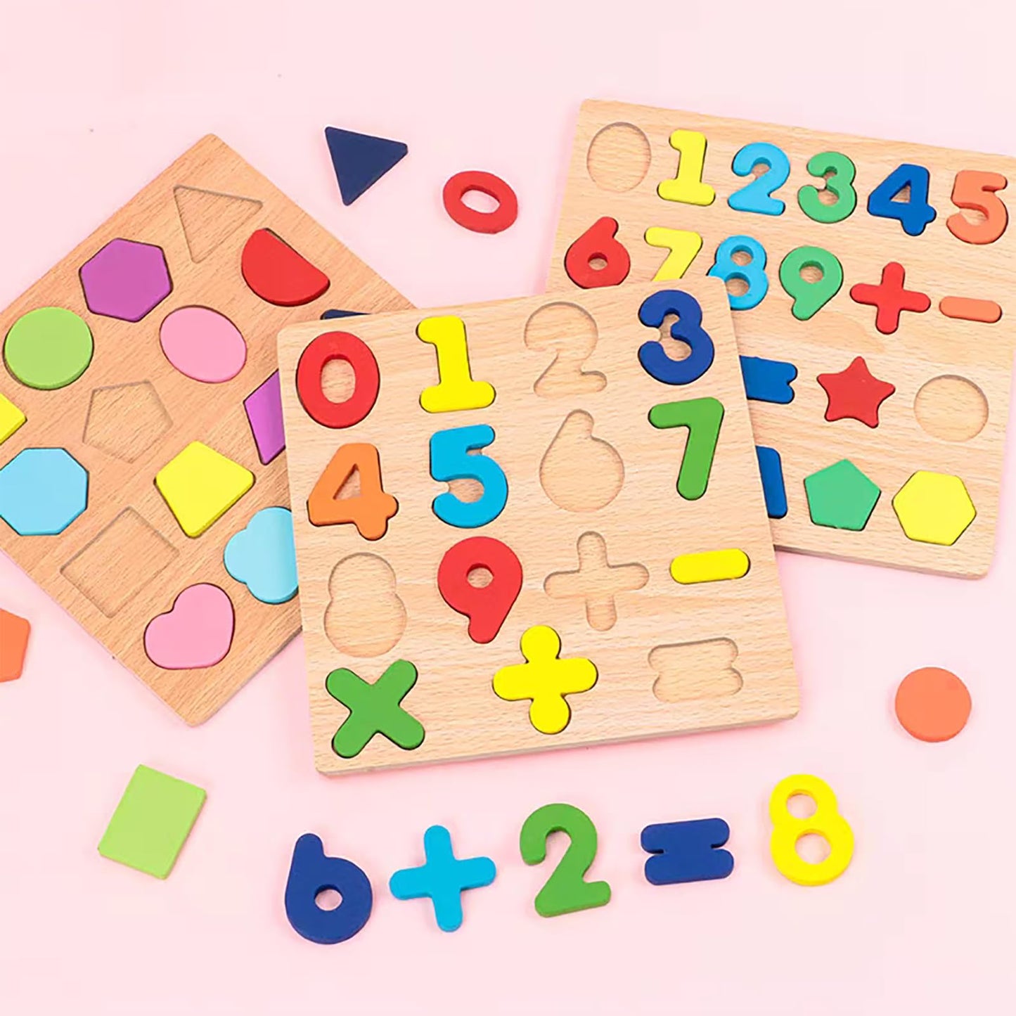 Winbar Wooden Puzzles for Toddlers – 3-Pack Alphabet, Numbers & Shapes