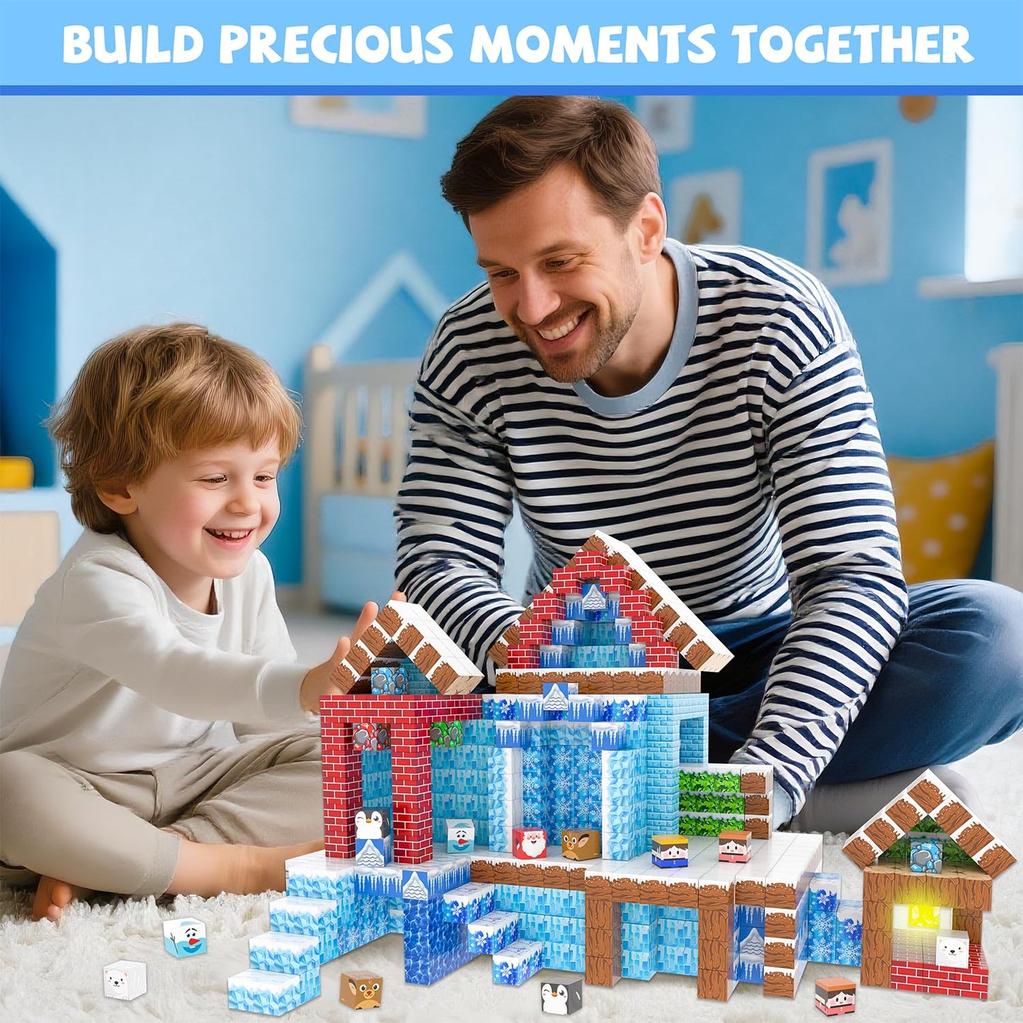 Winchoice Magnet 150PCS Magnetic Blocks – Light-Up Icy World STEM Toys for Kids 3+