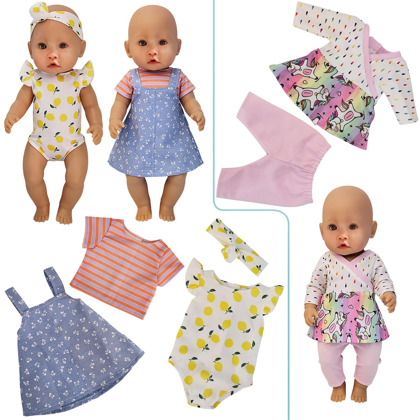 Windolls 10 Sets 14-16 Inch Doll Clothes & Accessories for 15-Inch Newborn Dolls – Outfits & Headbands