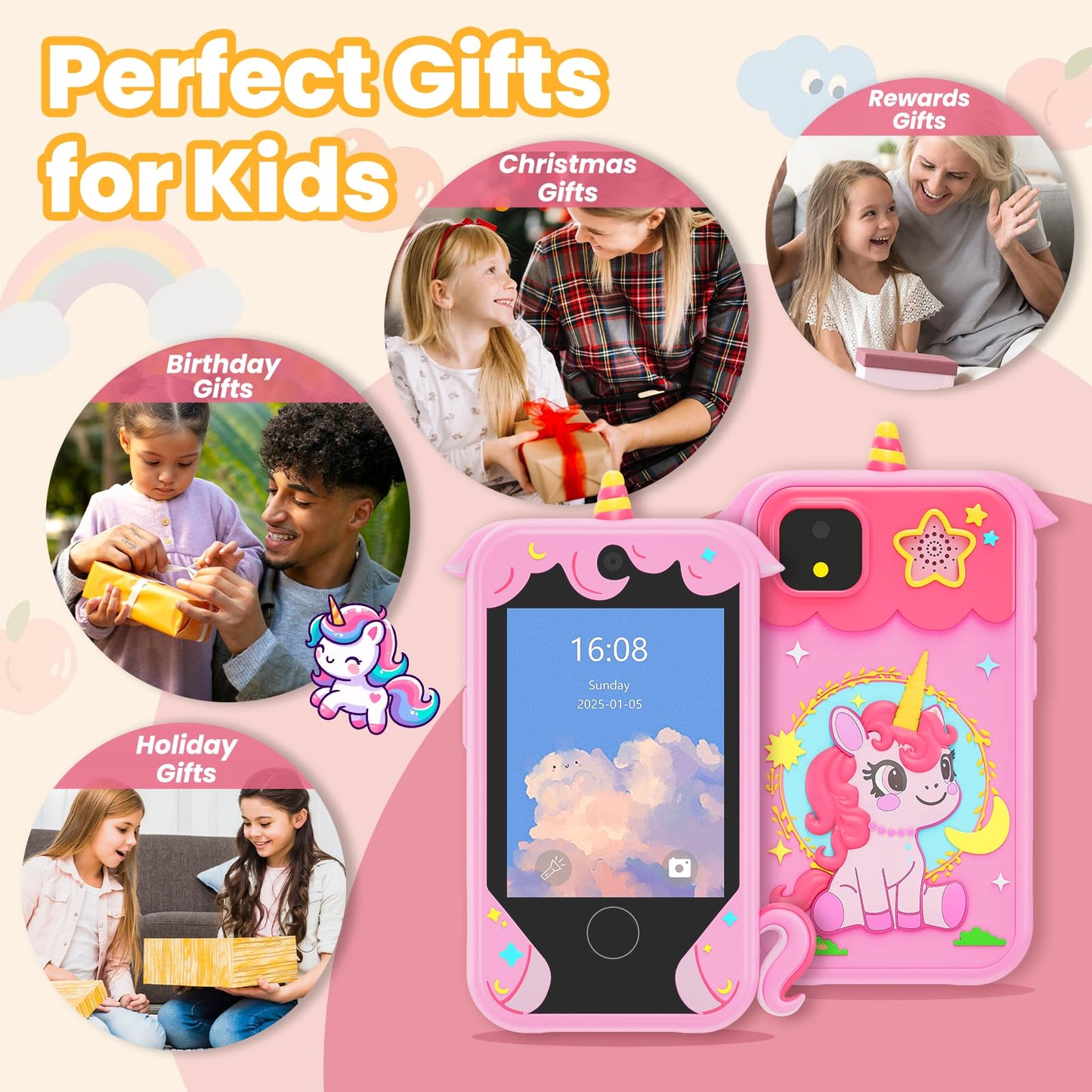 Windpaint Kids Phone - 2.8-inch Touchscreen Educational Toy (Pink)