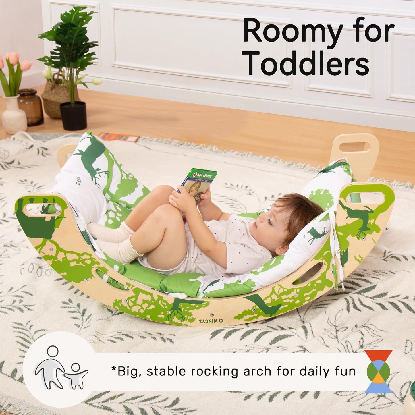 Wingyz 8-in-1 Pikler Triangle Set with Cushion – Montessori Indoor Climber for 1-3 Year Olds (Green)