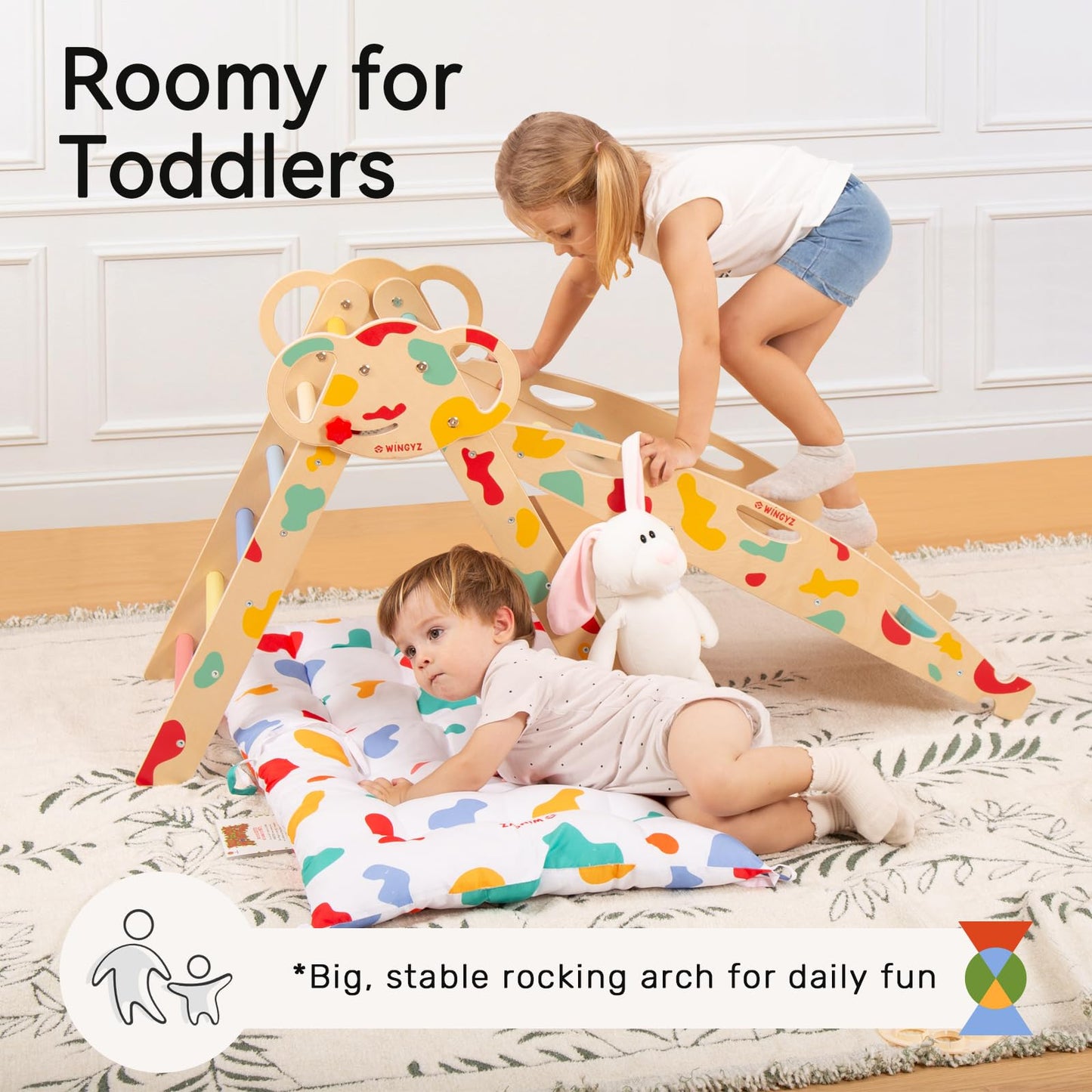 Wingyz Pikler Triangle Climbing Set with Cushion – Foldable 8-in-1 Indoor Jungle Gym for Toddlers 18 Months+