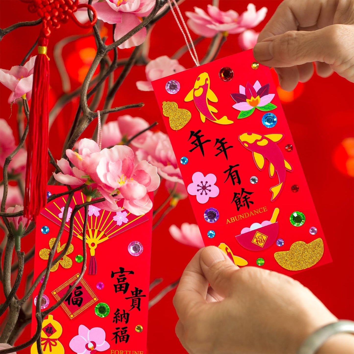 Winlyn 24-Pack Chinese New Year Red Envelopes Craft Kit | DIY Hong Bao for Kids